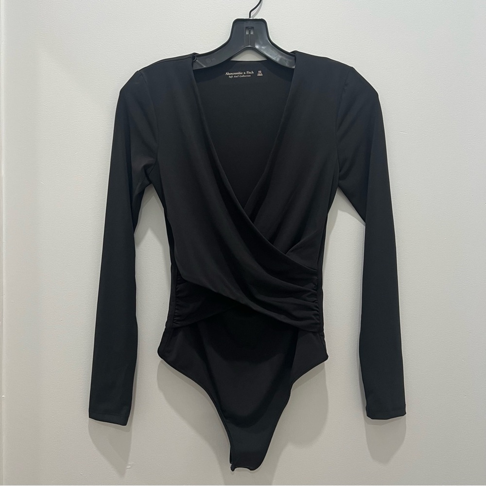 Abercrombie & Fitch Black Long Sleeve Wrap Bodysuit